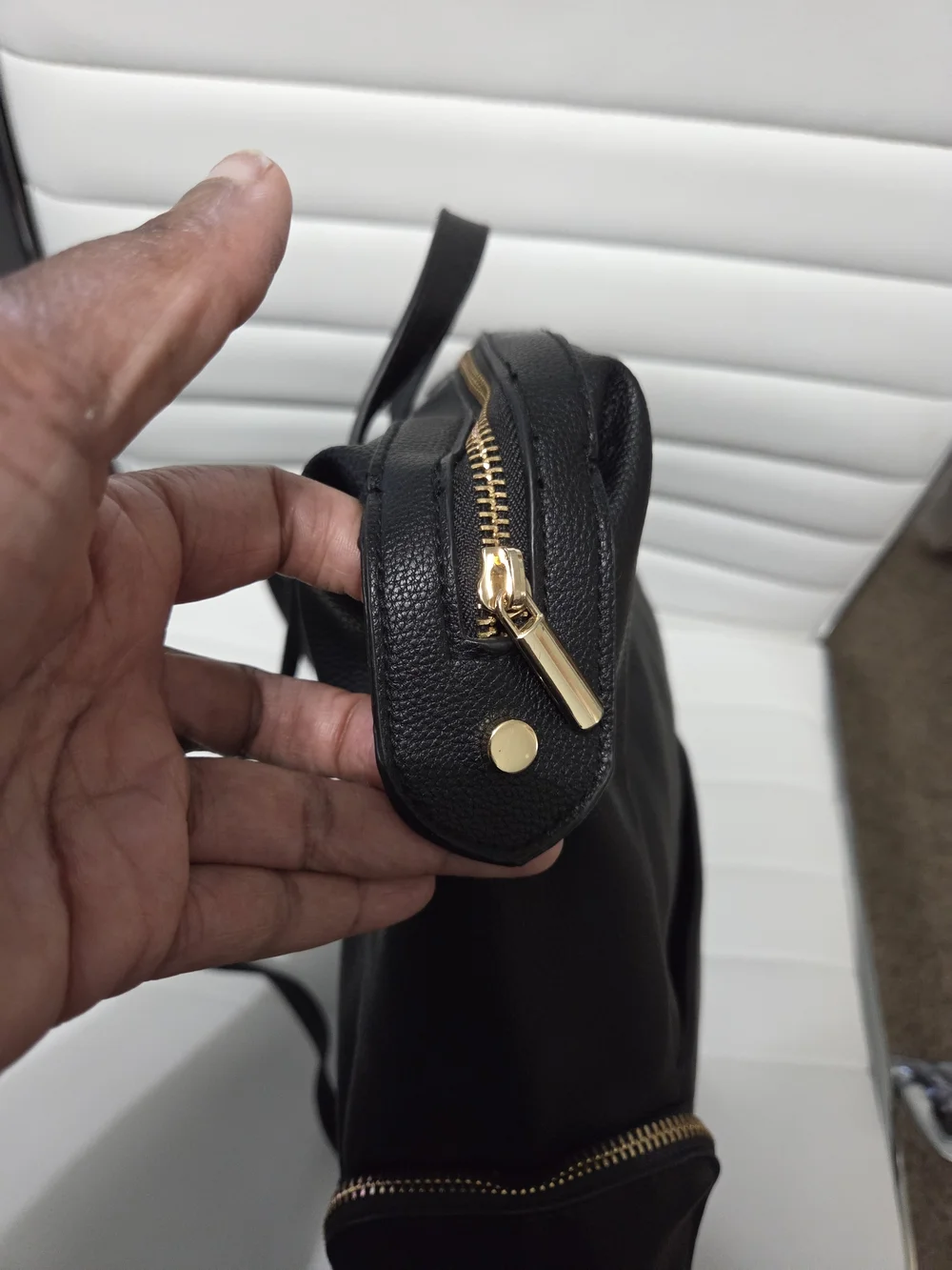 A New Day Black Faux Leather Zip Closure Backpack Purse Gold Hardware